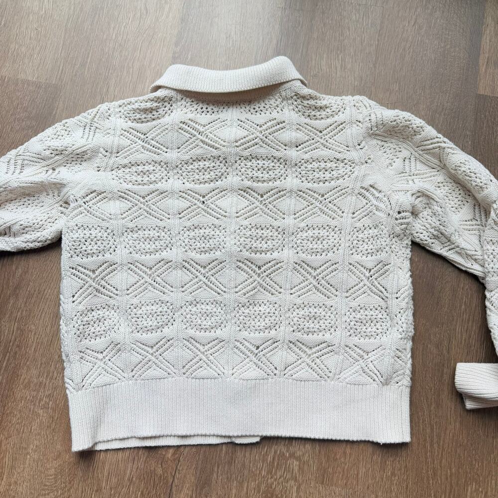 Rachel Zoe Cardigan Crochet Knit Collared Modern Women Size L Cream Ivory White - Picture 8 of 8